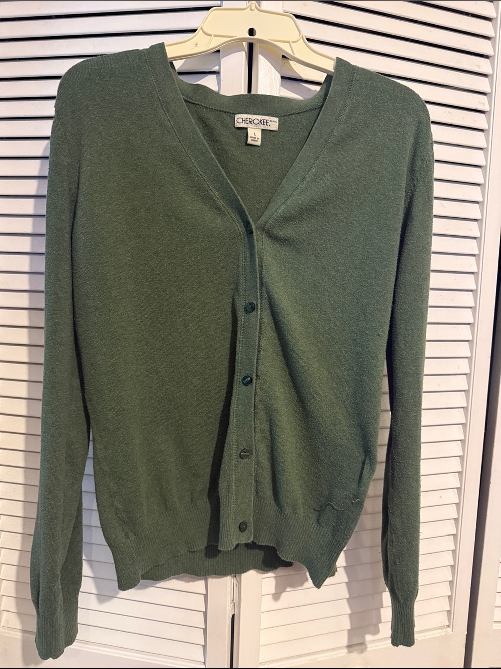 Cherokee Olive Green V-Neck Button Front Cardigan